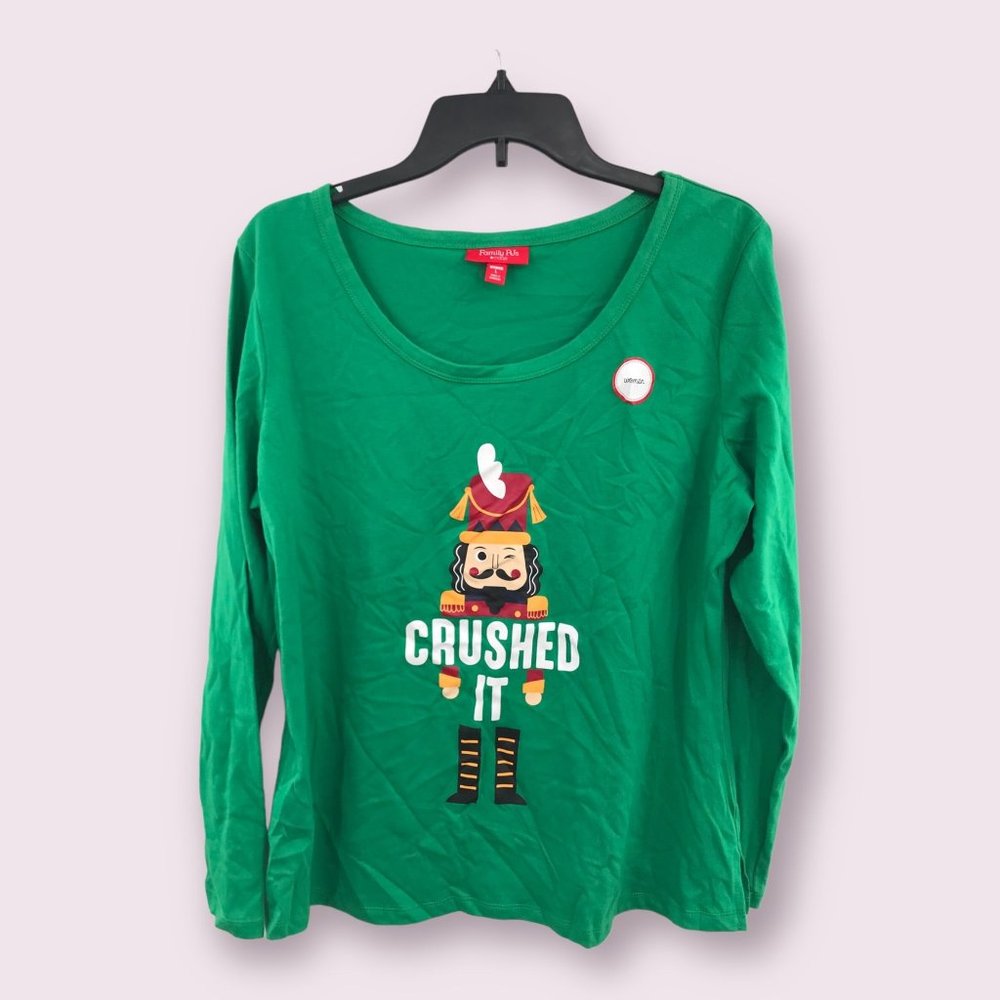 ^ Macys NWT Family PJs Nutcracker Crushed It Holiday Large Green Pajama Shirt